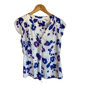 Cabi Flower Blouse, Blue, White, Purple, Botton Down Blouse. Medium